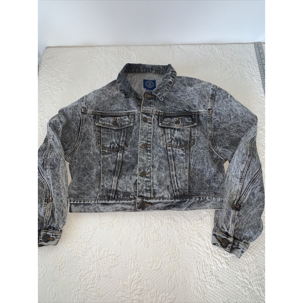 VTG Gap Cropped Denim Trucker Jean Jacket Women's M 90's 80's Metal Button Biker